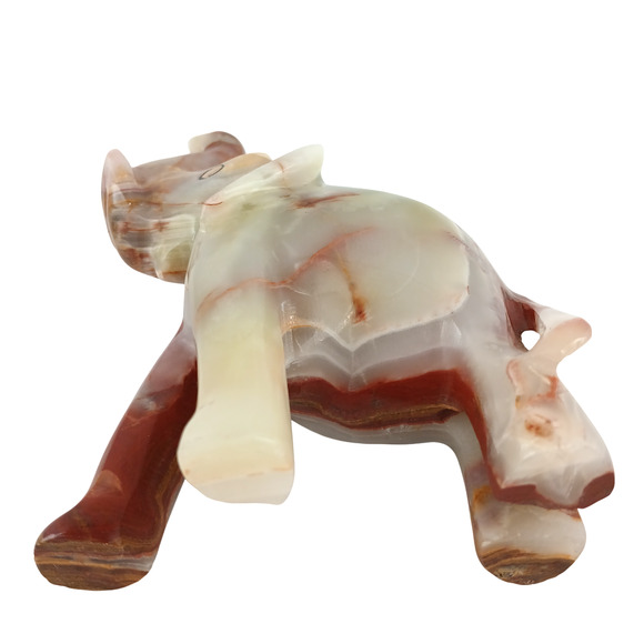 Hand-Carved Onyx Elephant Figurine – Natural Stone Decor with Raised Trunk - Picture 13 of 16